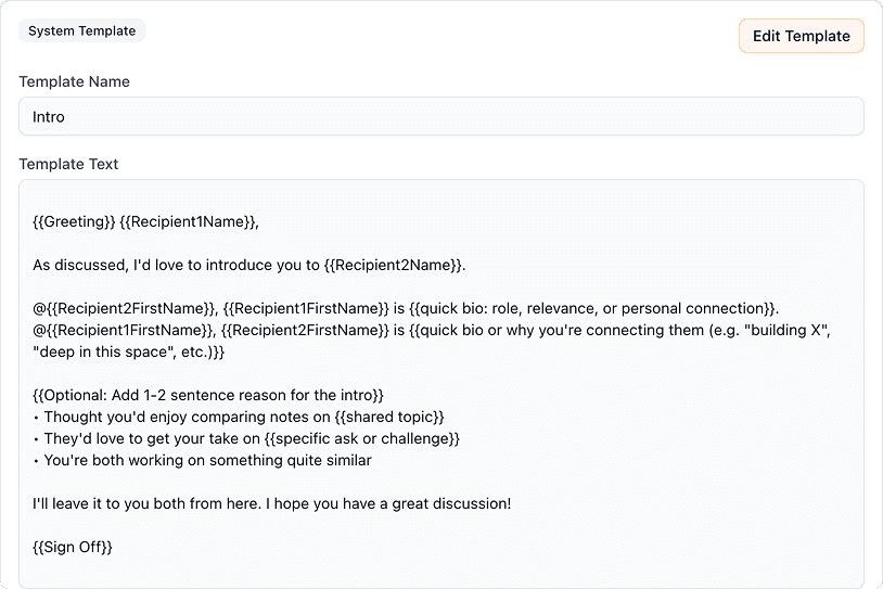 Templates interface showing email template selection and customization